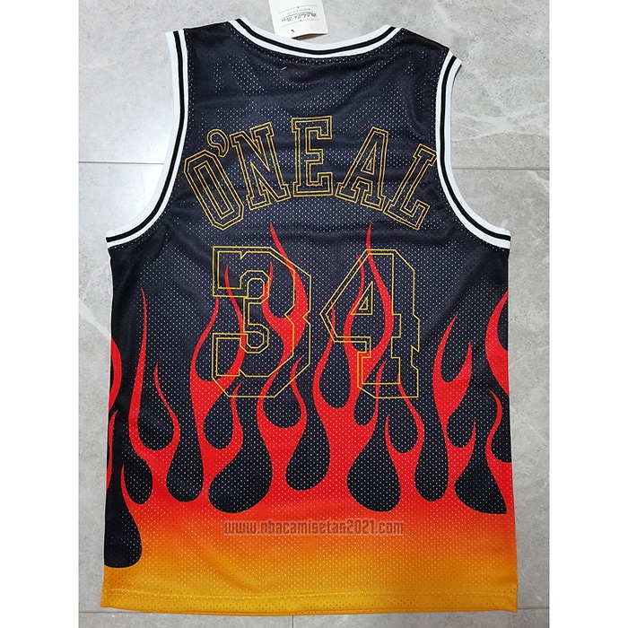 Camiseta Los Angeles Lakers Shaquille O'neal #34 Flames Negro
